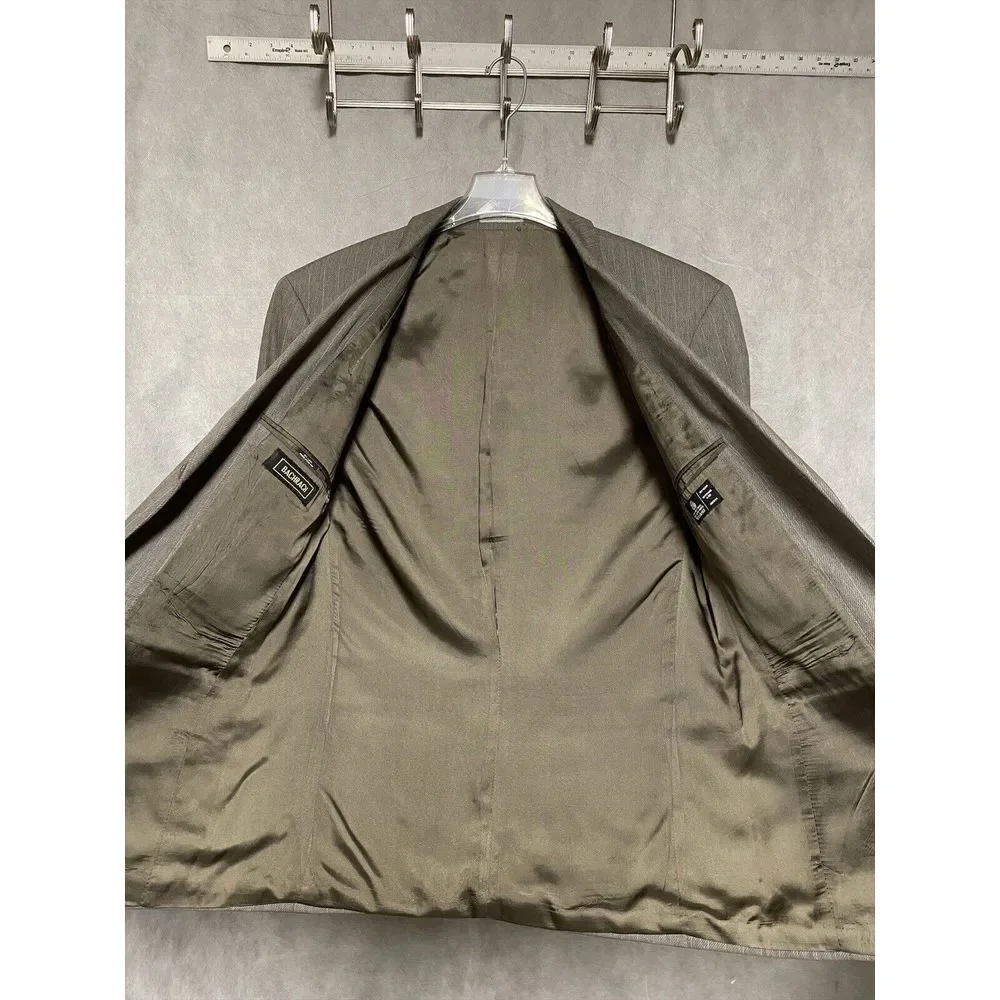 Bachrach Men 3 Piece Suit 42R Light Brown Striped Flannel 33‎ X28.5 Pants Luxury